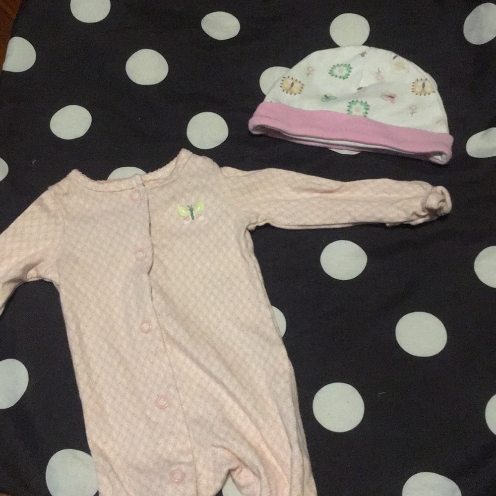 Peach butterfly sleeper and hat